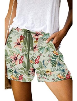 QUEEN PLUS Womens Casual Shorts Comfy Elastic Waist Drawstring Pocket Shorts Pants