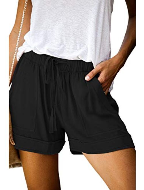 QUEEN PLUS Womens Casual Shorts Comfy Elastic Waist Drawstring Pocket Shorts Pants