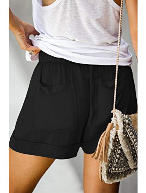 QUEEN PLUS Womens Casual Shorts Comfy Elastic Waist Drawstring Pocket Shorts Pants