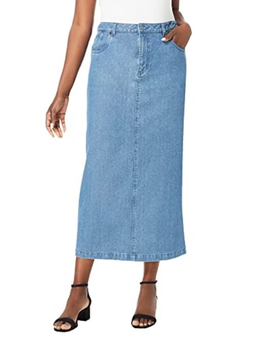 Jessica London Women's Plus Size Classic Cotton Denim Long Skirt 100% Cotton