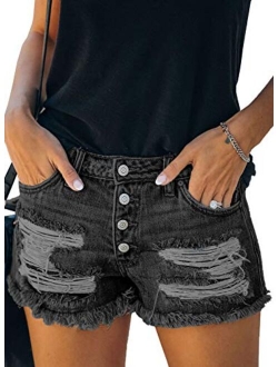 Happy Sailed Womens Ripped Denim Jean Shorts Casual Mid Rise Folded Hem Jeans Shorts with Pocket(S-XXL)