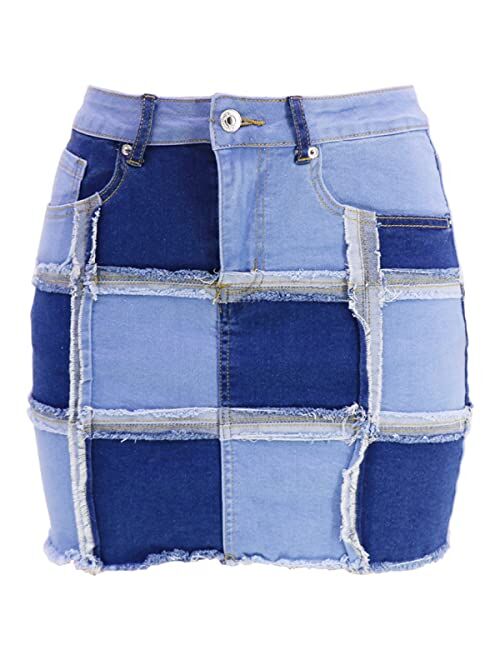 Finevalue Women's Casual Mid Waisted Washed Denim Jean Short Skirt