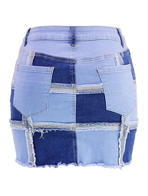 Finevalue Women's Casual Mid Waisted Washed Denim Jean Short Skirt