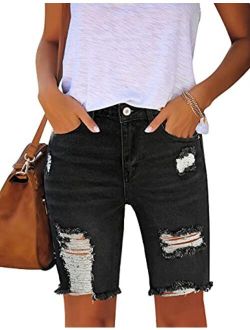 Utyful Women Summer Frayed Ripped Bermuda Shorts Distressed Denim Jeans Short