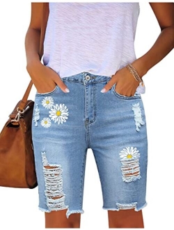 Utyful Women Summer Frayed Ripped Bermuda Shorts Distressed Denim Jeans Short