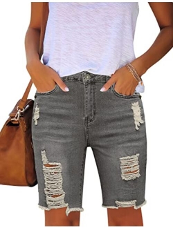 Utyful Women Summer Frayed Ripped Bermuda Shorts Distressed Denim Jeans Short