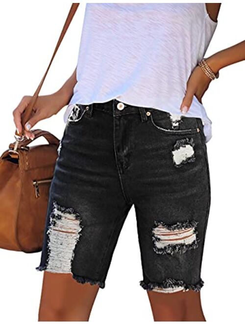 Utyful Women Summer Frayed Ripped Bermuda Shorts Distressed Denim Jeans Short