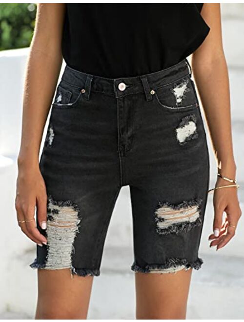 Utyful Women Summer Frayed Ripped Bermuda Shorts Distressed Denim Jeans Short