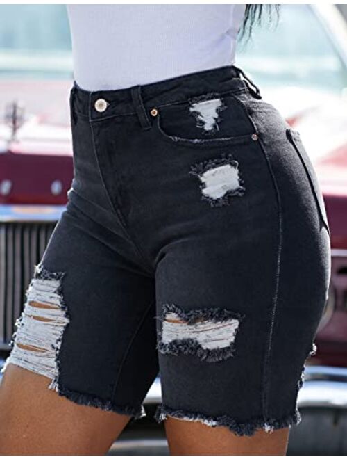 Utyful Women Summer Frayed Ripped Bermuda Shorts Distressed Denim Jeans Short