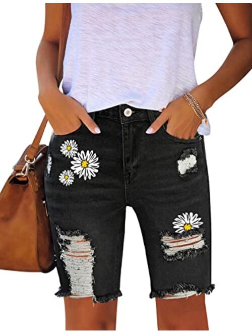 Utyful Women Summer Frayed Ripped Bermuda Shorts Distressed Denim Jeans Short