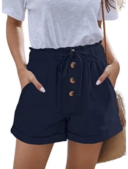 FEKOAFE Women Comfy Drawstring Summer Casual Elastic Waist Cotton Shorts with Pockets