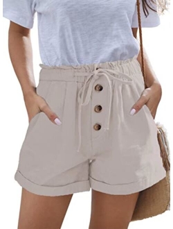 FEKOAFE Women Comfy Drawstring Summer Casual Elastic Waist Cotton Shorts with Pockets