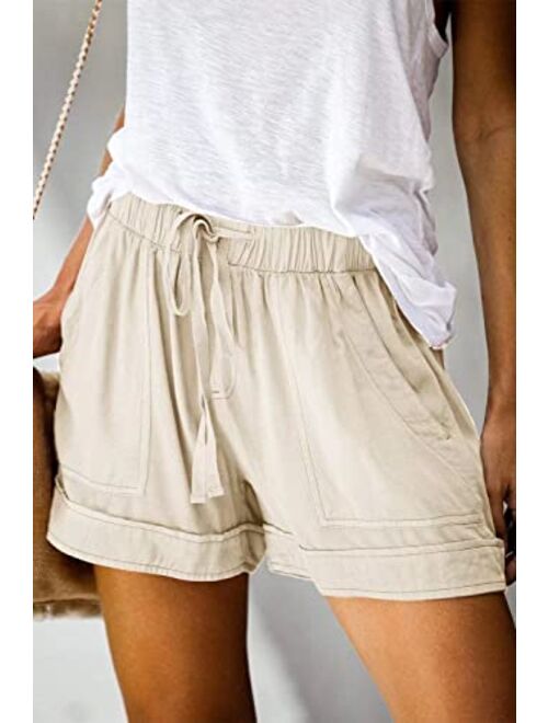 FEKOAFE Women Comfy Drawstring Summer Casual Elastic Waist Cotton Shorts with Pockets