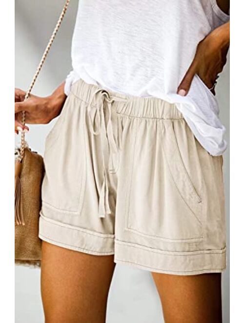 FEKOAFE Women Comfy Drawstring Summer Casual Elastic Waist Cotton Shorts with Pockets