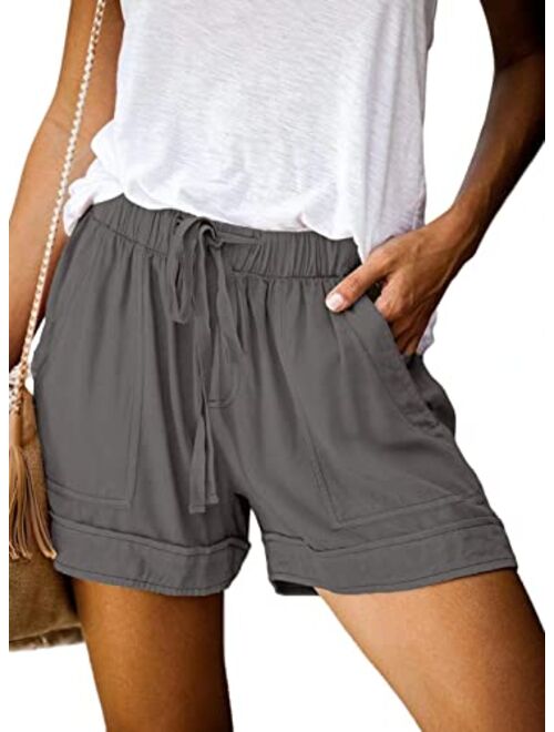 FEKOAFE Women Comfy Drawstring Summer Casual Elastic Waist Cotton Shorts with Pockets