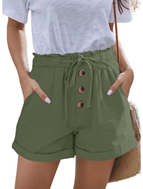 FEKOAFE Women Comfy Drawstring Summer Casual Elastic Waist Cotton Shorts with Pockets