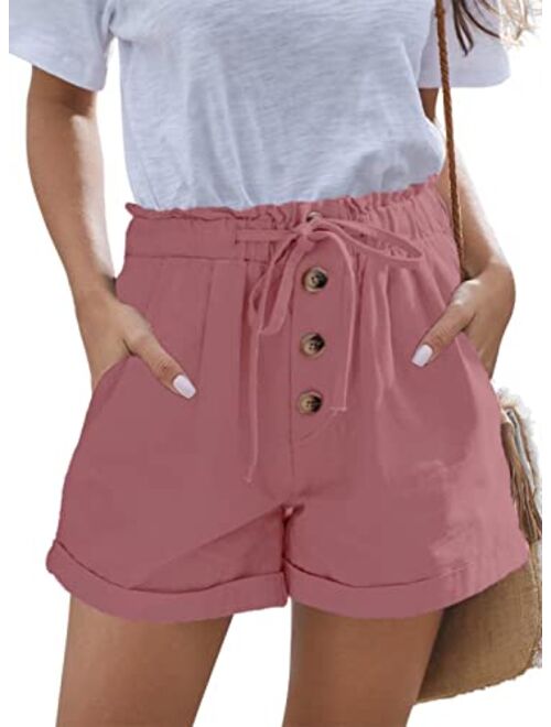 FEKOAFE Women Comfy Drawstring Summer Casual Elastic Waist Cotton Shorts with Pockets