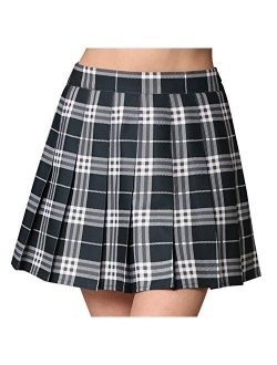 Womens' Girls' High Waist Mini Plaid School Uniform Pleated Skater Tennis Skirt with Lining Shorts