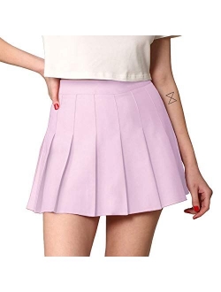 Womens' Girls' High Waist Mini Plaid School Uniform Pleated Skater Tennis Skirt with Lining Shorts