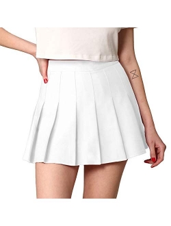 Womens' Girls' High Waist Mini Plaid School Uniform Pleated Skater Tennis Skirt with Lining Shorts