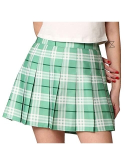 Womens' Girls' High Waist Mini Plaid School Uniform Pleated Skater Tennis Skirt with Lining Shorts