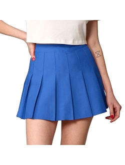 Womens' Girls' High Waist Mini Plaid School Uniform Pleated Skater Tennis Skirt with Lining Shorts