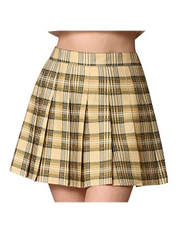 Womens' Girls' High Waist Mini Plaid School Uniform Pleated Skater Tennis Skirt with Lining Shorts