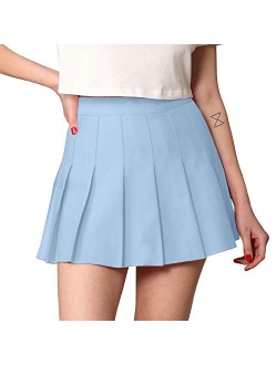 Womens' Girls' High Waist Mini Plaid School Uniform Pleated Skater Tennis Skirt with Lining Shorts