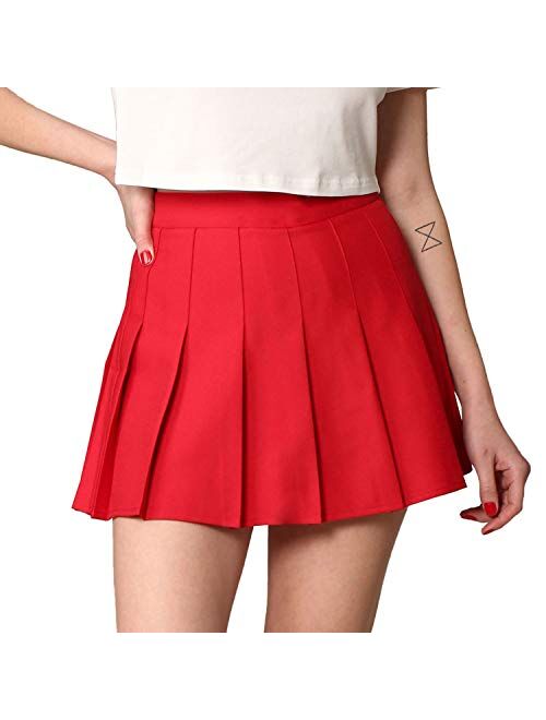 Made By Johnny Womens' Girls' High Waist Mini Plaid School Uniform Pleated Skater Tennis Skirt with Lining Shorts