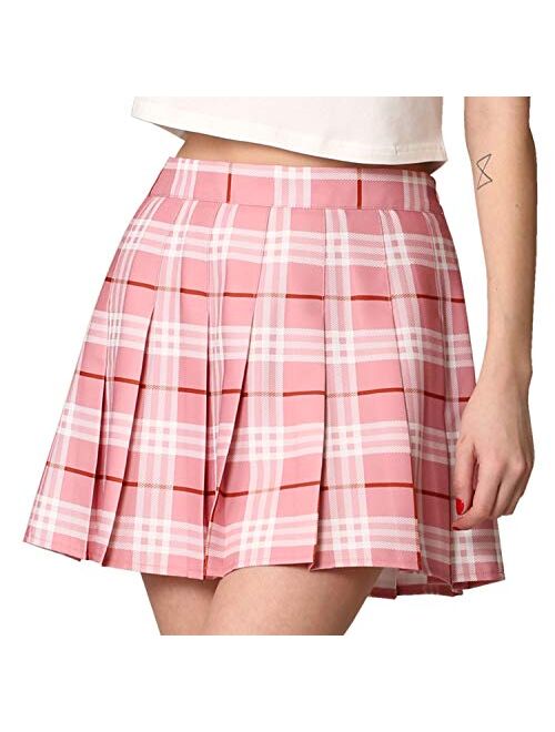 Made By Johnny Womens' Girls' High Waist Mini Plaid School Uniform Pleated Skater Tennis Skirt with Lining Shorts