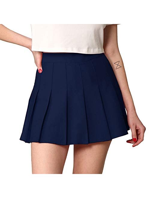 Made By Johnny Womens' Girls' High Waist Mini Plaid School Uniform Pleated Skater Tennis Skirt with Lining Shorts