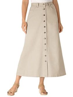 Women's Plus Size Button Front Long Denim Skirt