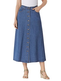 Women's Plus Size Button Front Long Denim Skirt