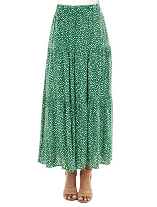 Annebouti Women Summer Boho Elastic High Waist Pleated A Line Tiered Maxi Skirt