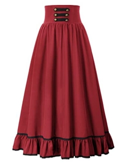 Women Victorian Maxi Skirt Vintage High Waist A Line Skirt