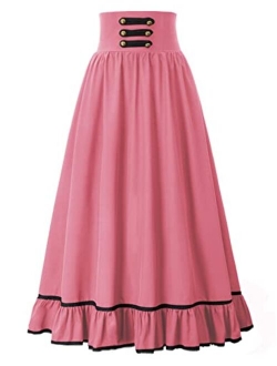 Women Victorian Maxi Skirt Vintage High Waist A Line Skirt