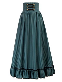 Women Victorian Maxi Skirt Vintage High Waist A Line Skirt