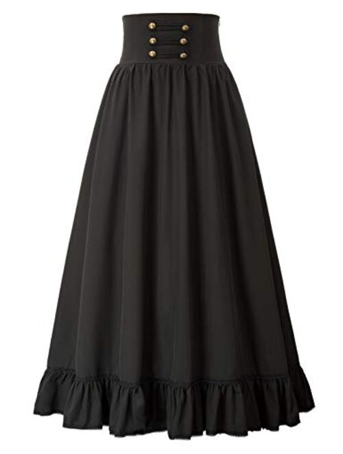 Scarlet Darkness Women Victorian Maxi Skirt Vintage High Waist A Line Skirt