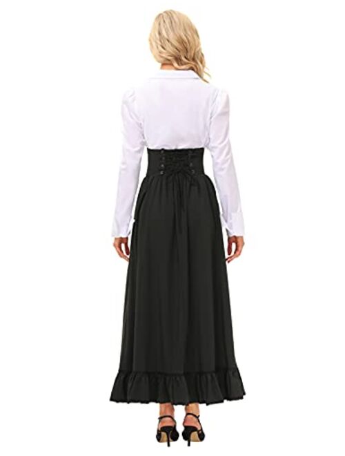 Scarlet Darkness Women Victorian Maxi Skirt Vintage High Waist A Line Skirt