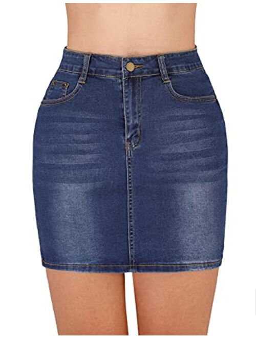 Haola Women's Casual Distressed Fray Hem Ripped A-Line Denim Short Skirt