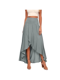 Zwurew Women's High Low Maxi Skirts Asymmetrical Elastic High Waist Long Draped Tulip Hem Skirt