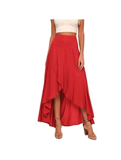 Zwurew Women's High Low Maxi Skirts Asymmetrical Elastic High Waist Long Draped Tulip Hem Skirt