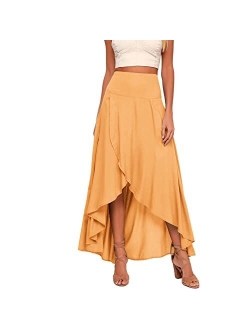 Zwurew Women's High Low Maxi Skirts Asymmetrical Elastic High Waist Long Draped Tulip Hem Skirt