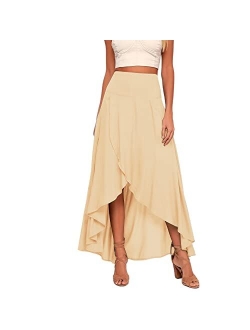 Zwurew Women's High Low Maxi Skirts Asymmetrical Elastic High Waist Long Draped Tulip Hem Skirt