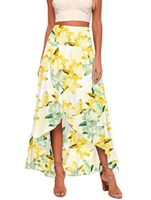 Zwurew Women's High Low Maxi Skirts Asymmetrical Elastic High Waist Long Draped Tulip Hem Skirt