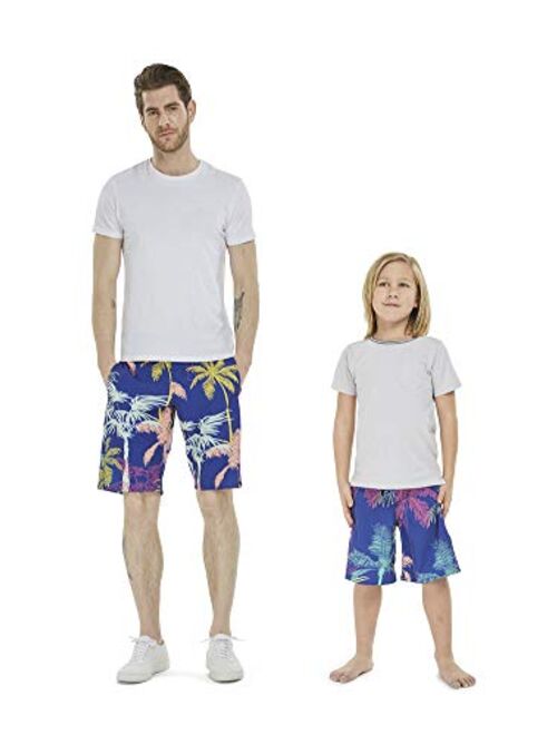 Hawaii Hangover Father Son Matching Hawaiian Beach Board Shorts Swimwear Spandex in Crayon Palms