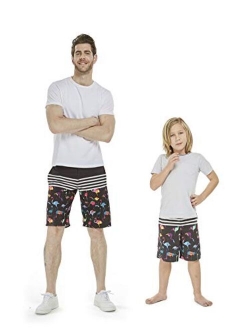 Hawaii Hangover Father Son Matching Hawaiian Beach Board Shorts Swimwear Spandex in Flamingo Party