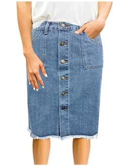 GRAPENT Women's Casual Mid Rise Ripped Pockets Distressed Short Denim Jeans Skirt