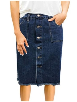 GRAPENT Women's Casual Mid Rise Ripped Pockets Distressed Short Denim Jeans Skirt