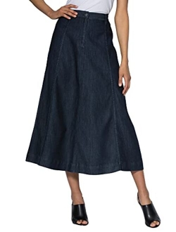 Roamans Women's Plus Size A-Line Denim Maxi Skirt